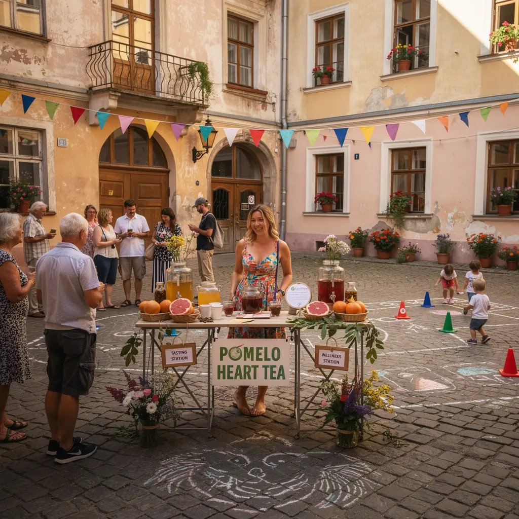 Šviežias pomelo vaisius, supakuotas į gražią arbatą, skatinantis energiją ir gyvybingumą.