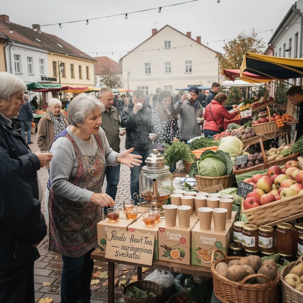 Žaliosios arbatos lapai, maišomi su pomelo skiltelėmis.